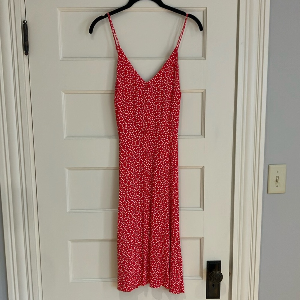 Express coral polka dot midi dress